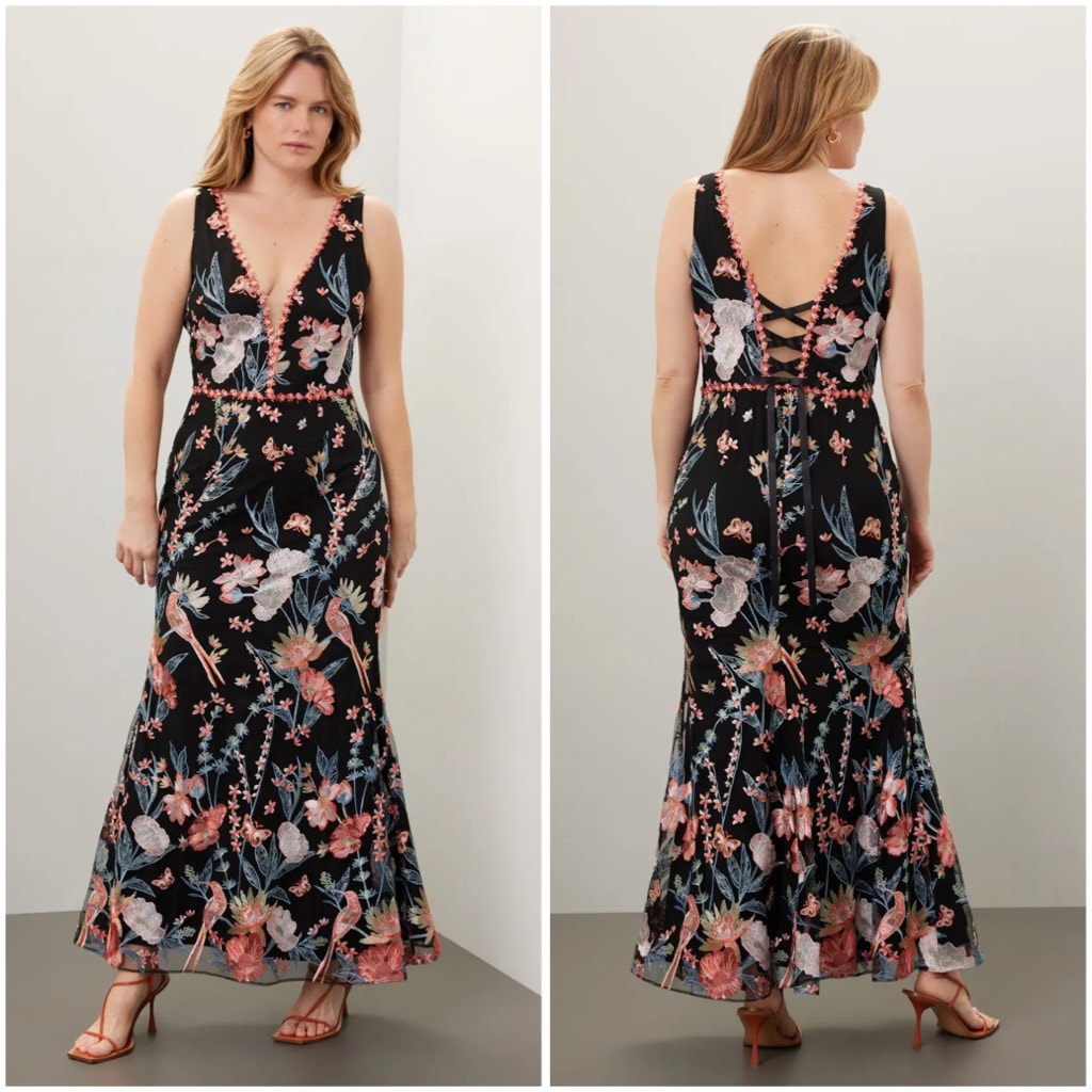 Bhldn Marchesa Notte Butterfly Embroidered Gown Floral Mermaid Midi Maxi Dress